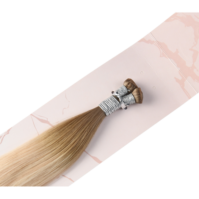 #6/613-Medium Brown/Blonde Rooted Hybrid Wefts Hair Extensions Double Drawn