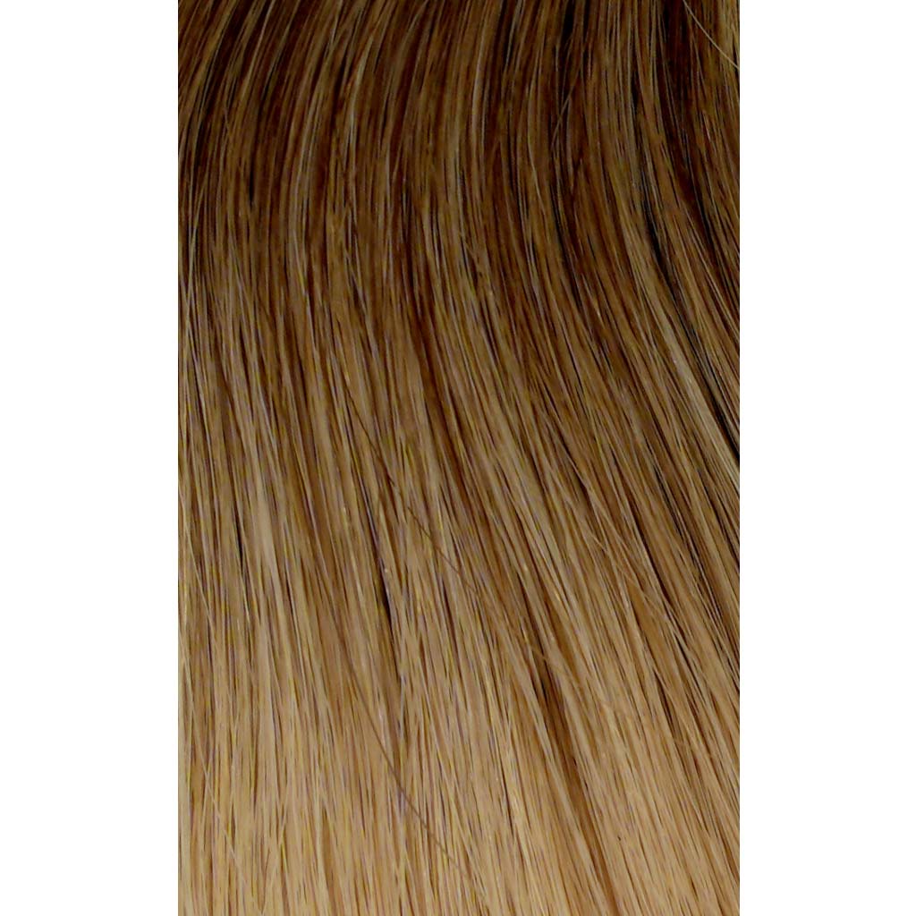 #4/27-Dark Brown/Honey Blonde Rooted Hand-Tied Wefts Hair Extensions Double Drawn